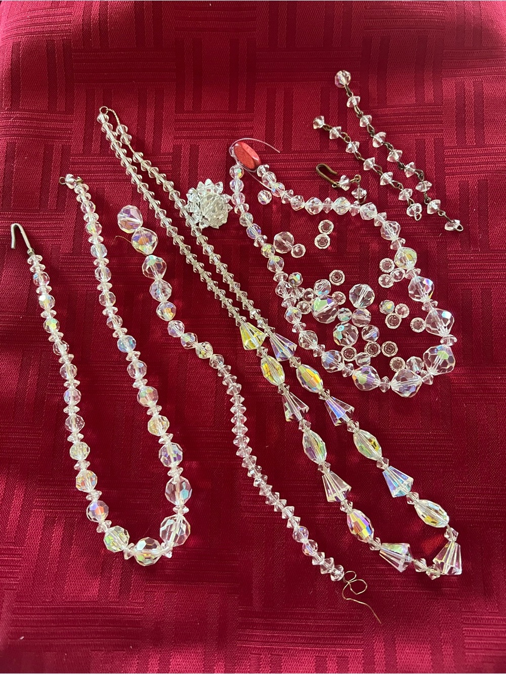 Vintage Cut Glass Beads and Necklace for Jewelry Making